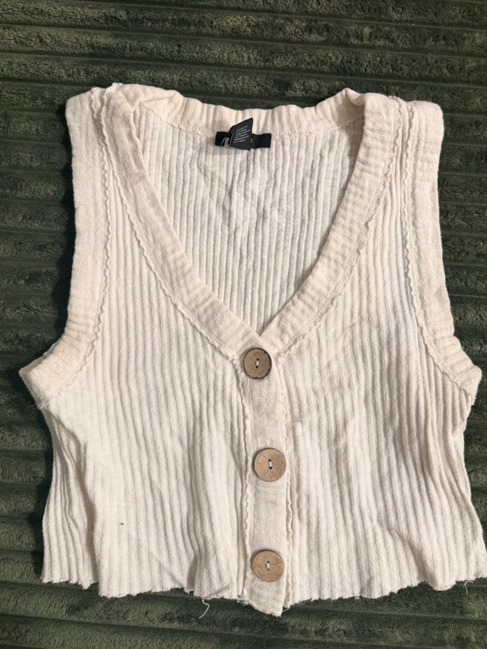 Cream Ribbed Button Tank Top - Picture 1 of 1